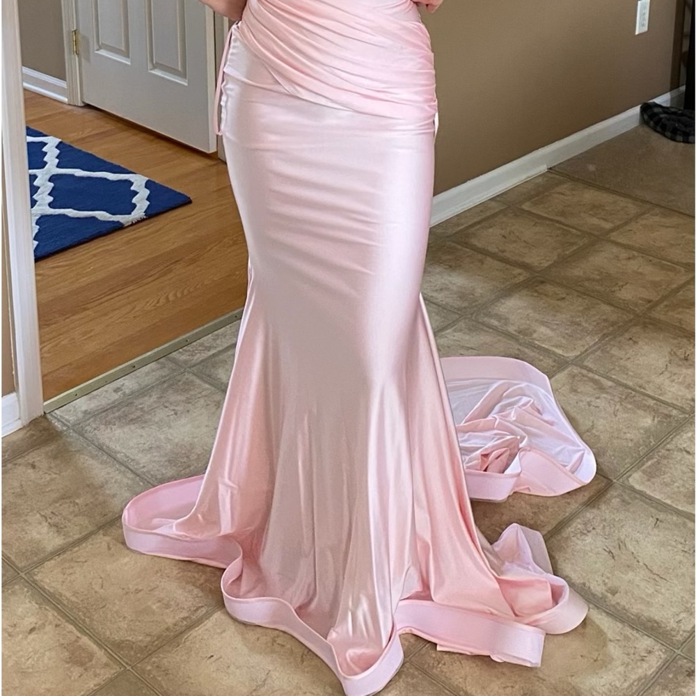 Jessica Angel pink prom gown. Beautiful, floor length fitted dress. light pink